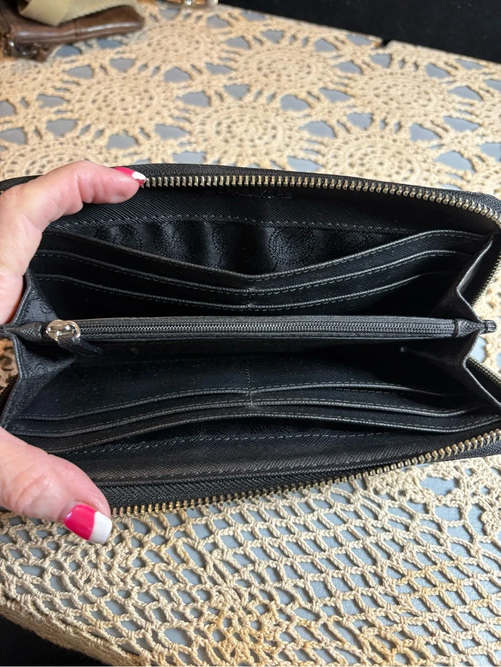 Michael Kors Black Signature Zip Wallet with Metal Plaque